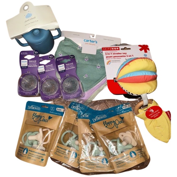 Baby Essentials Bundle | Dr. Brown’s Pacifiers + Carter’s Bibs + Toys | All NWT - Picture 1 of 1